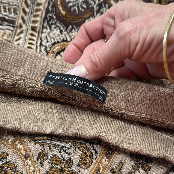 Peruvian Connection Peruvian Pima Cotton Knit Pencil Skirt in Brown and Cream XS - Picture 3 of 9